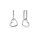 925 Silver Square Heart Hoops Drop Earrings Women Jewelry