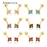 925 Silver Rainbow Zircon Stud Earrings Piercing