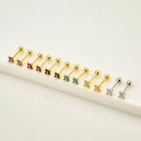 925 Silver Rainbow Zircon Stud Earrings Piercing