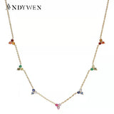 925 Sterling Silver Rainbow Zircon Charm Choker Necklace