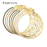 925 Silver Rainbow Zircon Chain Bracelet Rock Punk Colorful CZ Gift