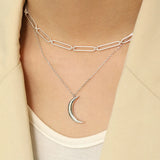 925 Silver Moon Pendant Chain Necklace Rock Punk Women