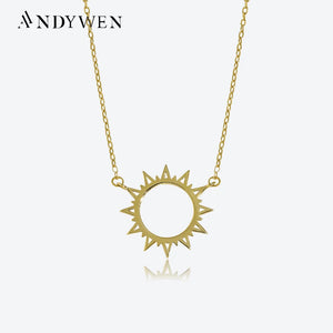 925 Silver Spike Sun Flower Pendant Necklace Winter Fine Jewelry