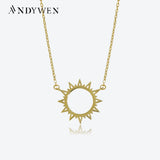 925 Silver Spike Sun Flower Pendant Necklace Winter Fine Jewelry