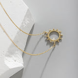 925 Silver Spike Sun Flower Pendant Necklace Winter Fine Jewelry