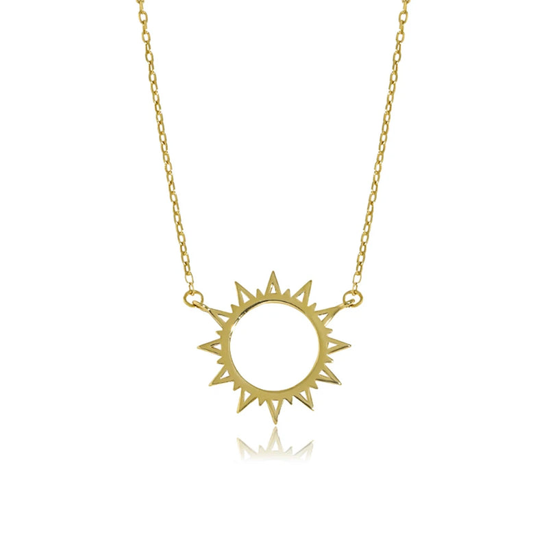 925 Silver Spike Sun Flower Pendant Necklace Winter Fine Jewelry