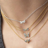 925 Silver Dragonfly Bee Butterfly Pendant Choker Necklace