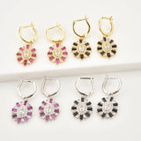 925 Silver Rose Red Oval Drop Earring Clips CZ Jewelry