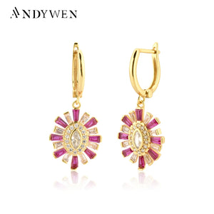 925 Silver Rose Red Oval Drop Earring Clips CZ Jewelry