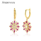 925 Silver Rose Red Oval Drop Earring Clips CZ Jewelry