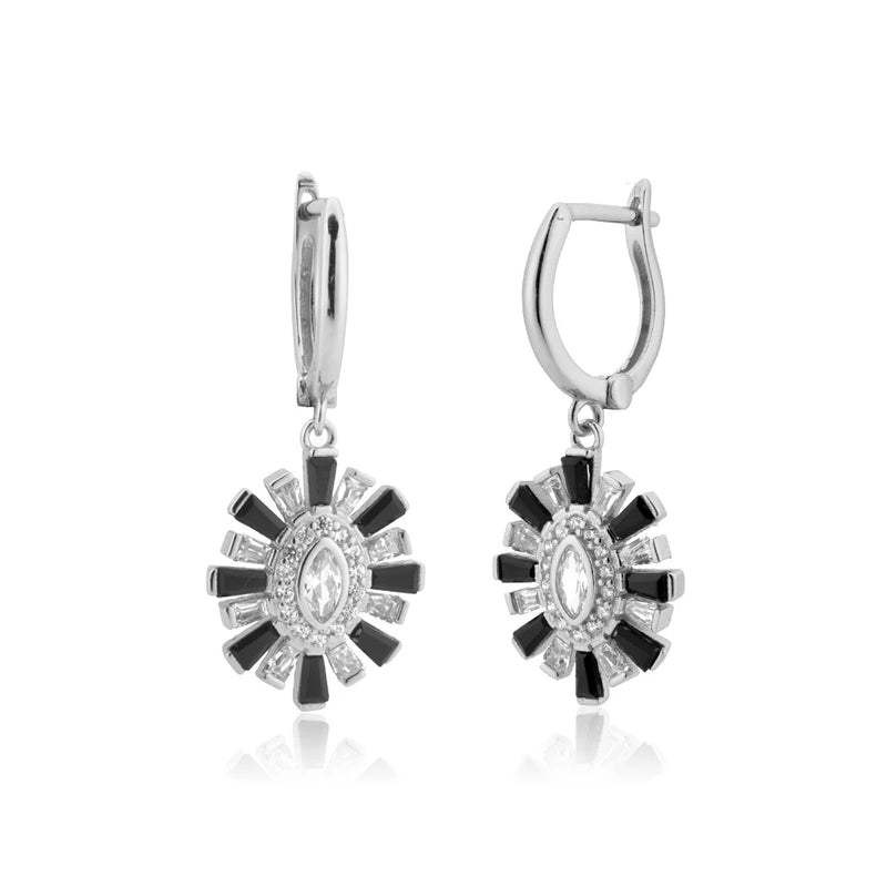 925 Silver Rose Red Oval Drop Earring Clips CZ Jewelry