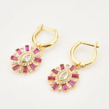 925 Silver Rose Red Oval Drop Earring Clips CZ Jewelry