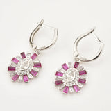 925 Silver Rose Red Oval Drop Earring Clips CZ Jewelry