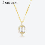 925 Silver Square CZ Sentiment Pendant Long Chain Drop Necklace