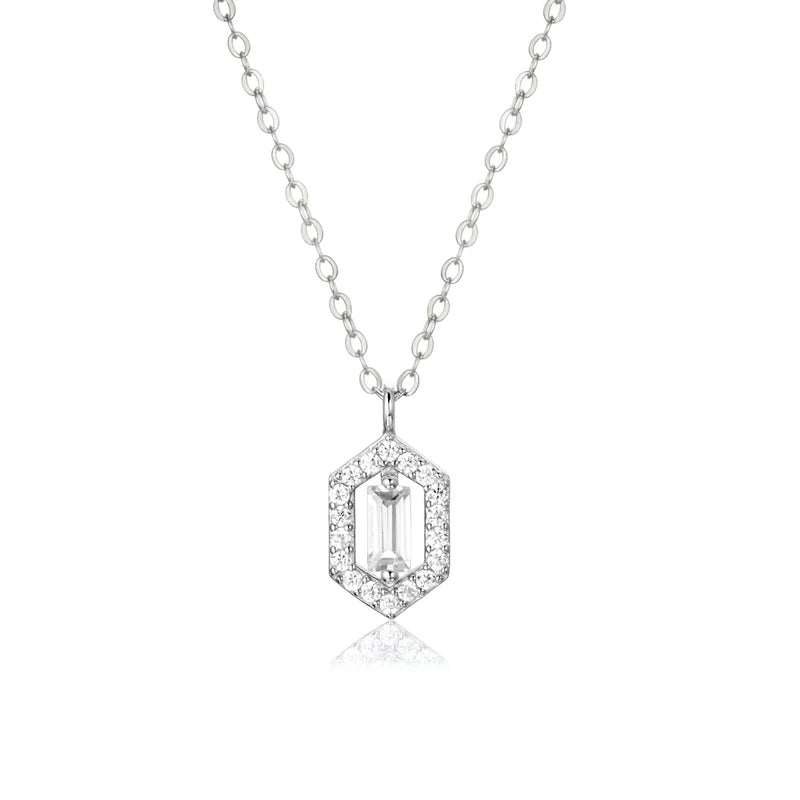925 Silver Square CZ Sentiment Pendant Long Chain Drop Necklace