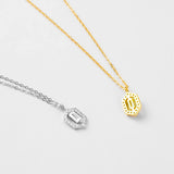 925 Silver Square CZ Sentiment Pendant Long Chain Drop Necklace