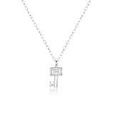 925 Silver Key Pendant Necklace Long Chain Crystal Jewels