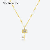 925 Silver Key Pendant Necklace Long Chain Crystal Jewels