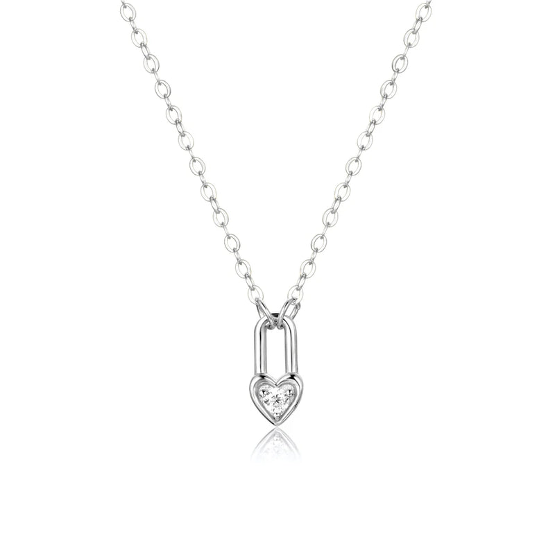 925 Silver Heart Padlock Necklace Crystal Choker Wedding Jewelry