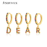 925 Silver Rainbow CZ Initial Alphabet Earrings
