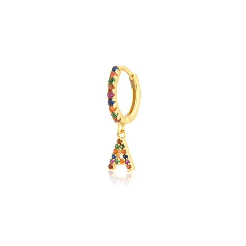 925 Silver Rainbow CZ Initial Alphabet Earrings