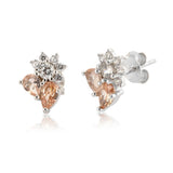 925 Silver SunFlower Oval Stud Earring Purple Champagne Piercing Jewelry