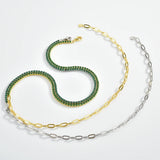 925 Silver Green Tennis Paperclip Choker Necklace Crystal Wedding Gift