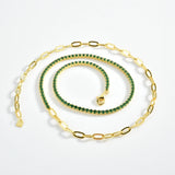 925 Silver Green Tennis Paperclip Choker Necklace Crystal Wedding Gift