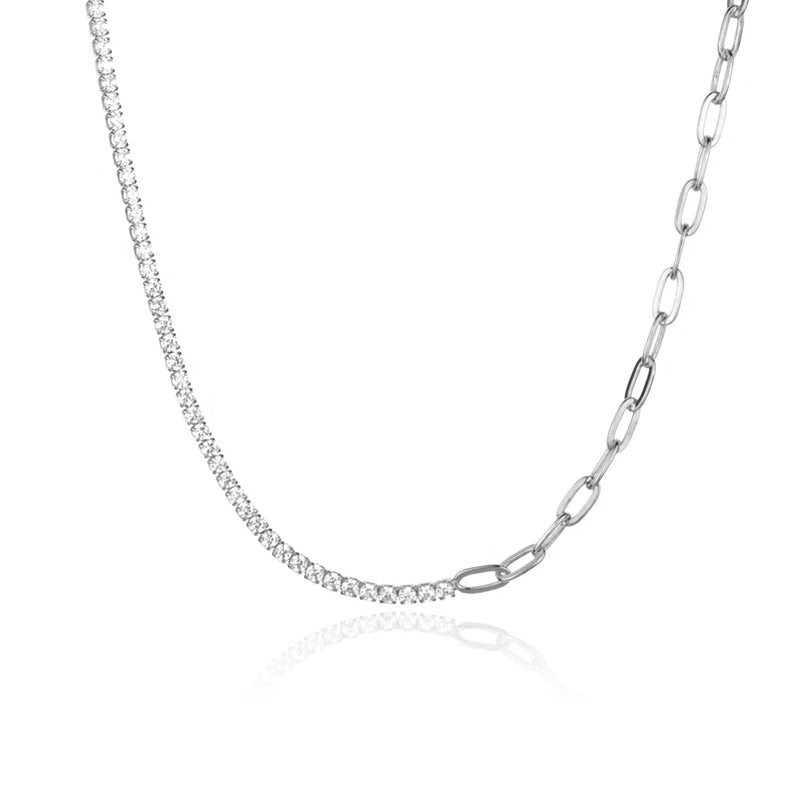 925 Silver Green Tennis Paperclip Choker Necklace Crystal Wedding Gift