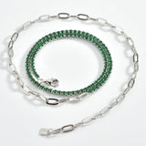 925 Silver Green Tennis Paperclip Choker Necklace Crystal Wedding Gift