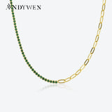 925 Silver Green Tennis Paperclip Choker Necklace Crystal Wedding Gift
