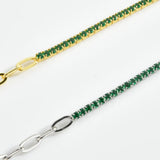 925 Silver Green Tennis Paperclip Choker Necklace Crystal Wedding Gift