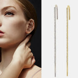 925 Silver Thread Ear Pin Cuff Earring Crystal CZ Jewelry