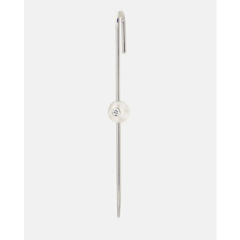 925 Silver Thread Ear Pin Cuff Earring Crystal CZ Jewelry