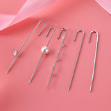 925 Silver Thread Ear Pin Cuff Earring Crystal CZ Jewelry