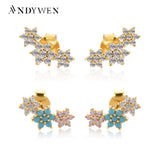 925 Silver Purple Turquoise Flower Stud Earrings