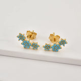 925 Silver Purple Turquoise Flower Stud Earrings
