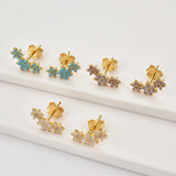 925 Silver Purple Turquoise Flower Stud Earrings