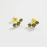 925 Silver Three Flower Stud Earrings Crystal Wedding Jewelry