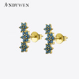925 Silver Three Flower Stud Earrings Crystal Wedding Jewelry