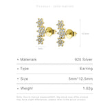925 Silver Three Flower Stud Earrings Crystal Wedding Jewelry