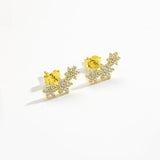 925 Silver Three Flower Stud Earrings Crystal Wedding Jewelry