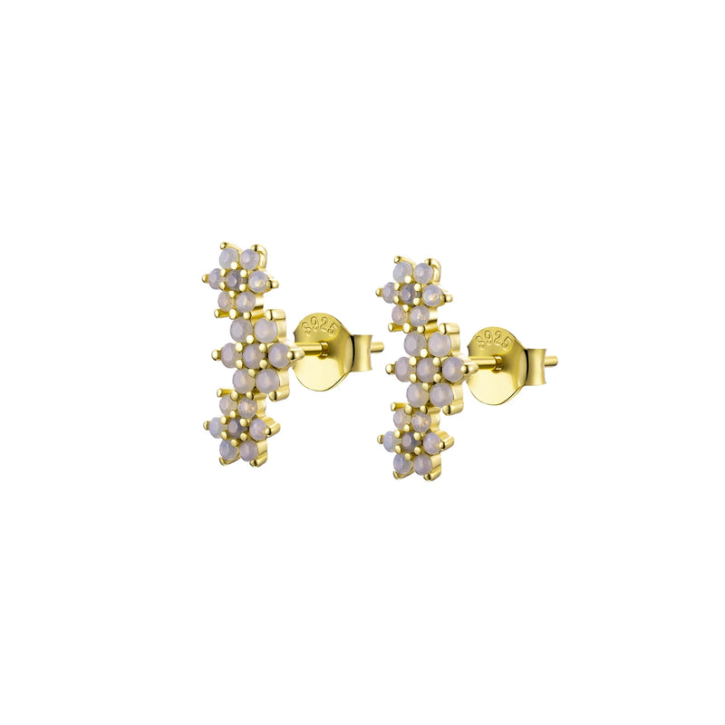 925 Silver Three Flower Stud Earrings Crystal Wedding Jewelry