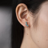 925 Silver Three Flower Stud Earrings Crystal Wedding Jewelry