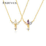 925 Silver Zircon Rainbow Pendant Long Chain Women Jewelry Gift