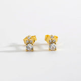 925 Silver Tiny Clear Stud Earring Women Wedding Small Classic Fine