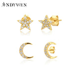 925 Silver Tiny Zircon Star Moon Stud Earring Crystal Jewelry