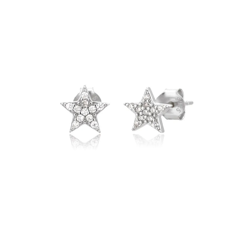 925 Silver Tiny Zircon Star Moon Stud Earring Crystal Jewelry