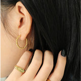 925 Silver Twist Circle 25mm Hoops Earring Rock Punk Women Jewelry
