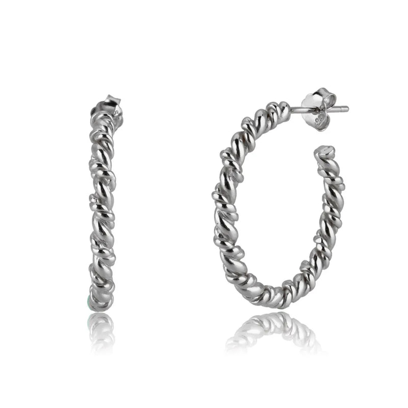 925 Silver Twist Circle 25mm Hoops Earring Rock Punk Women Jewelry